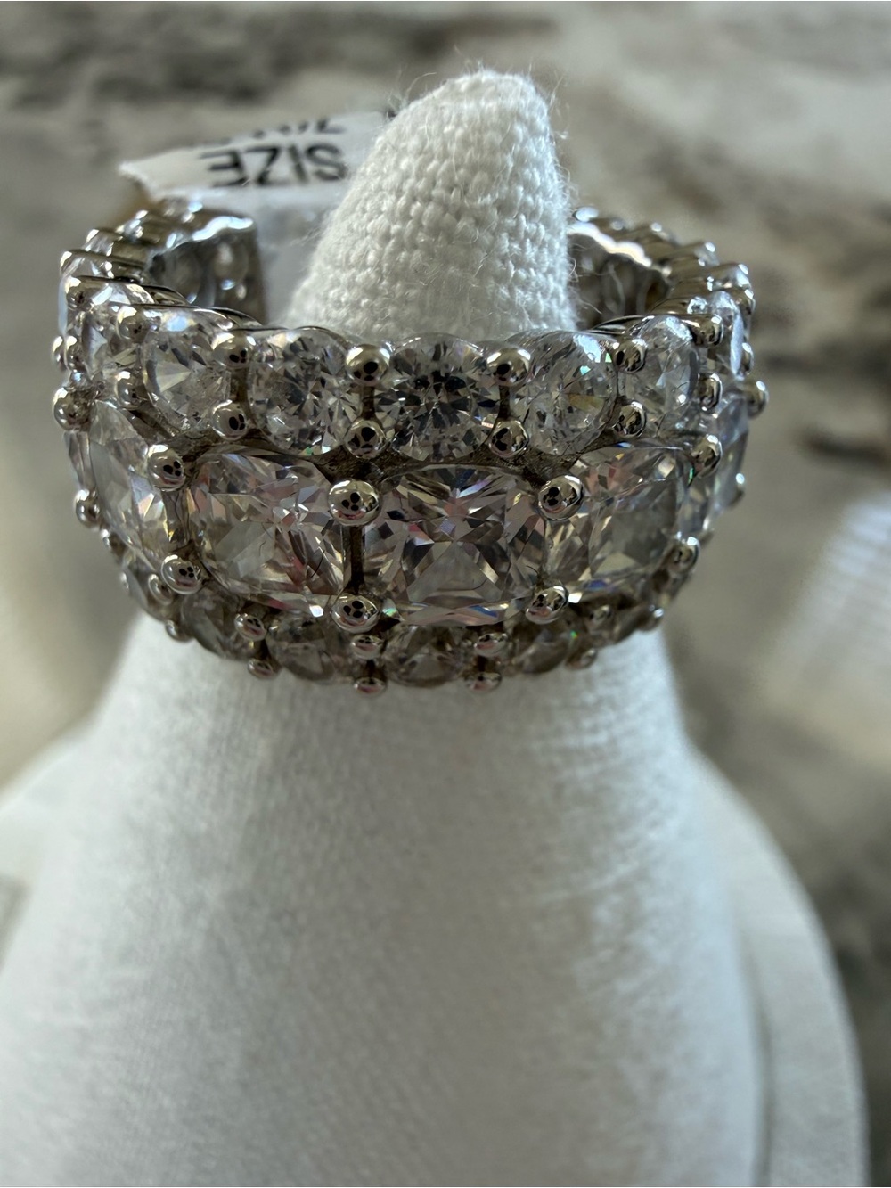 White Safire wide band Ring. Absolutely stunning